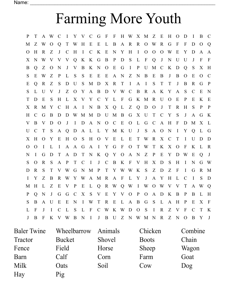 Farming More Youth Word Search