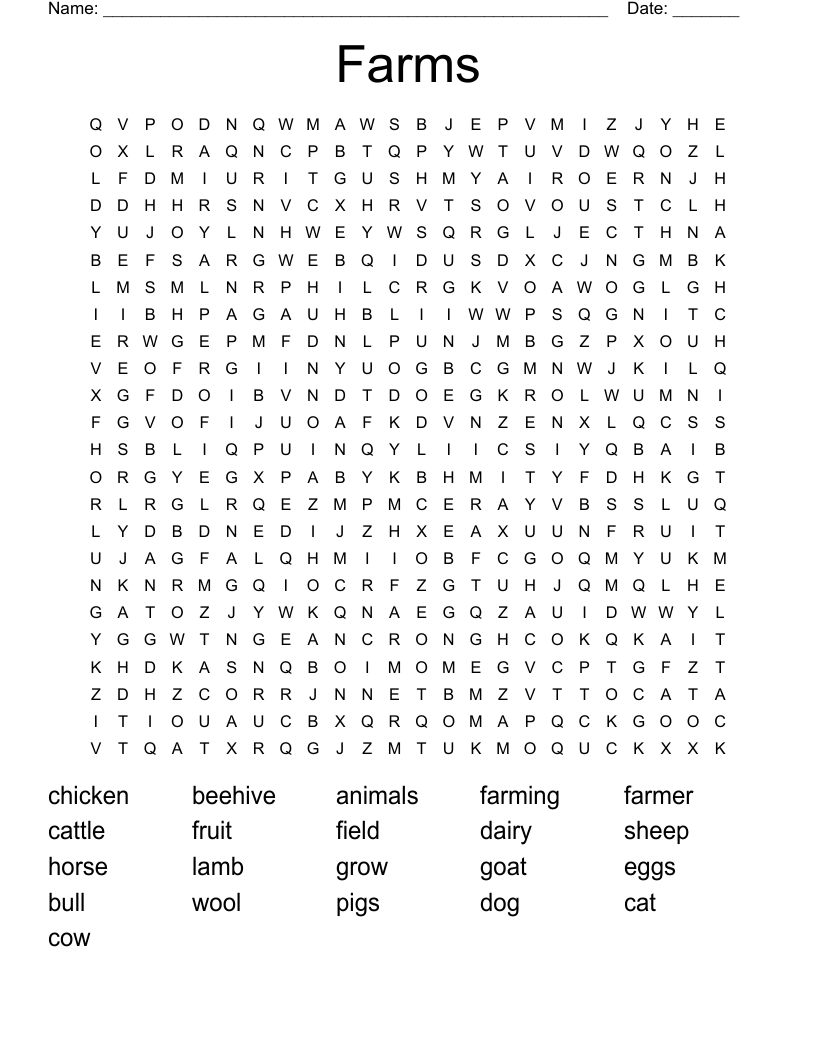 Farms Word Search