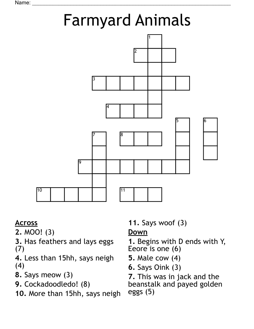 Farmyard Animals Crossword