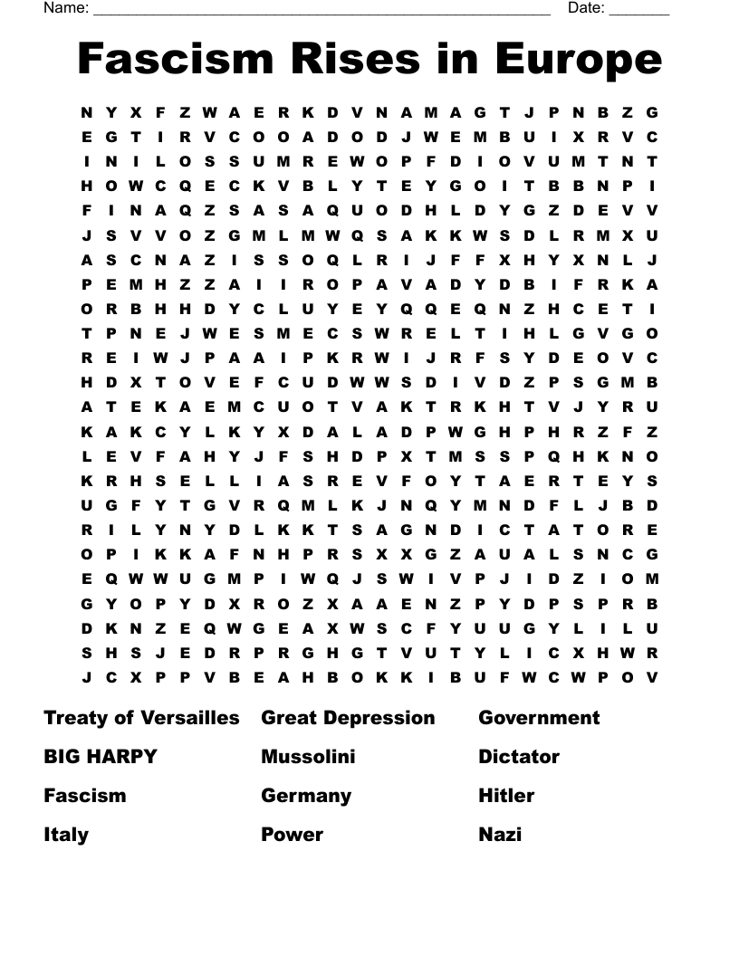 Fascism Rises in Europe Word Search