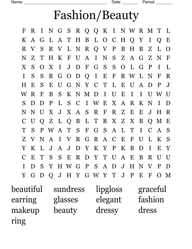 Fashion/Beauty Word Search