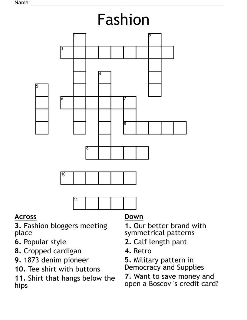 Fashion Crossword