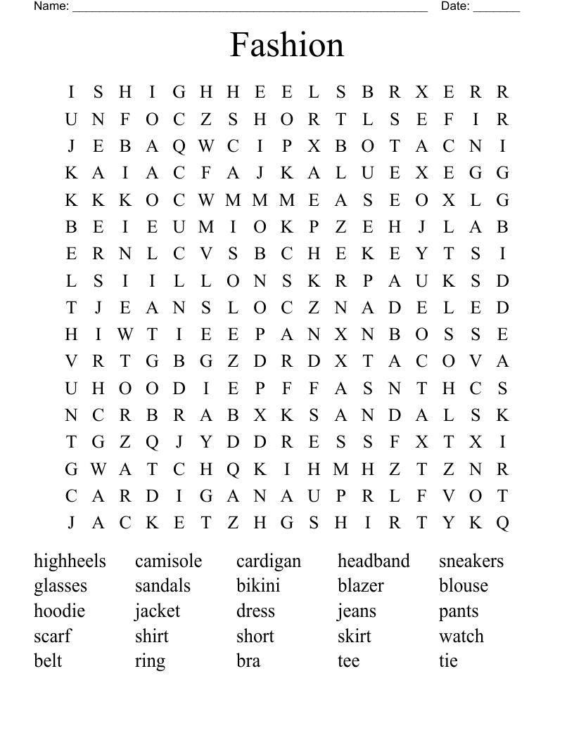 Fashion Word Search