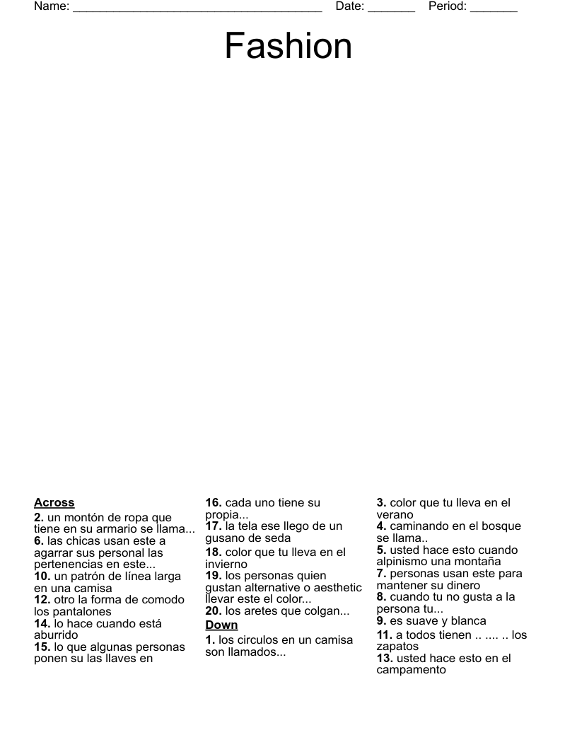 Fashion Crossword