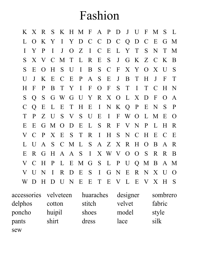 Fashion Word Search