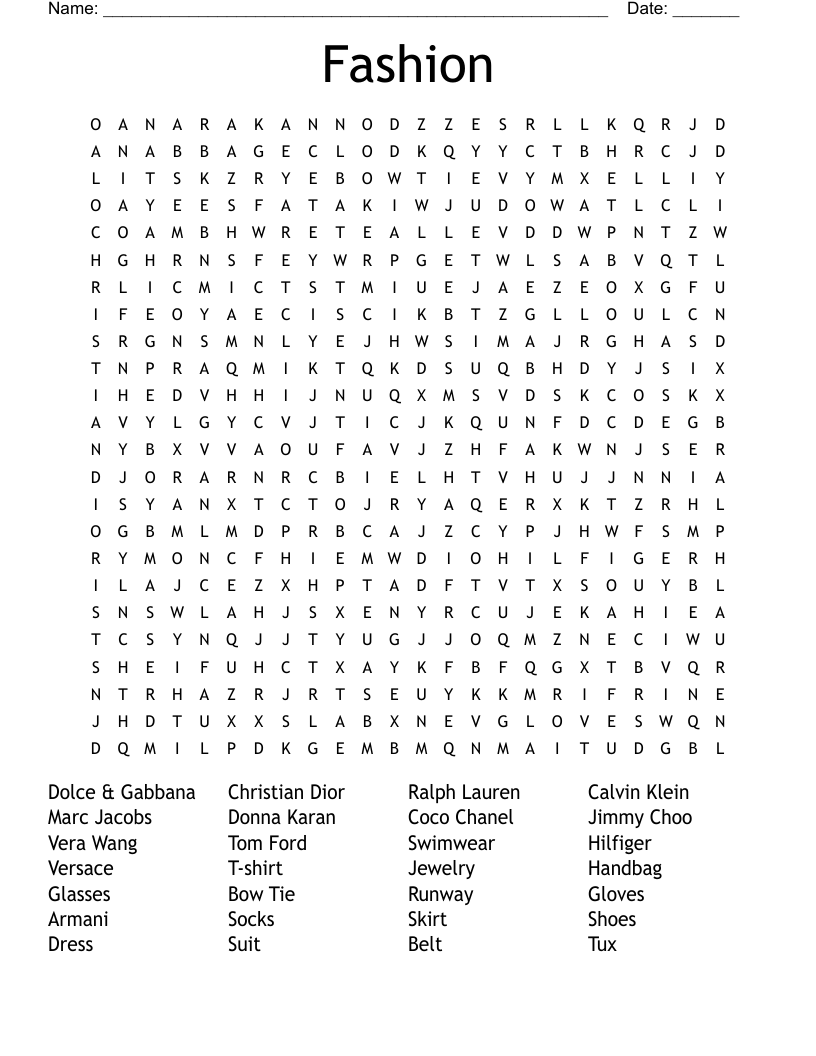 Fashion Word Search