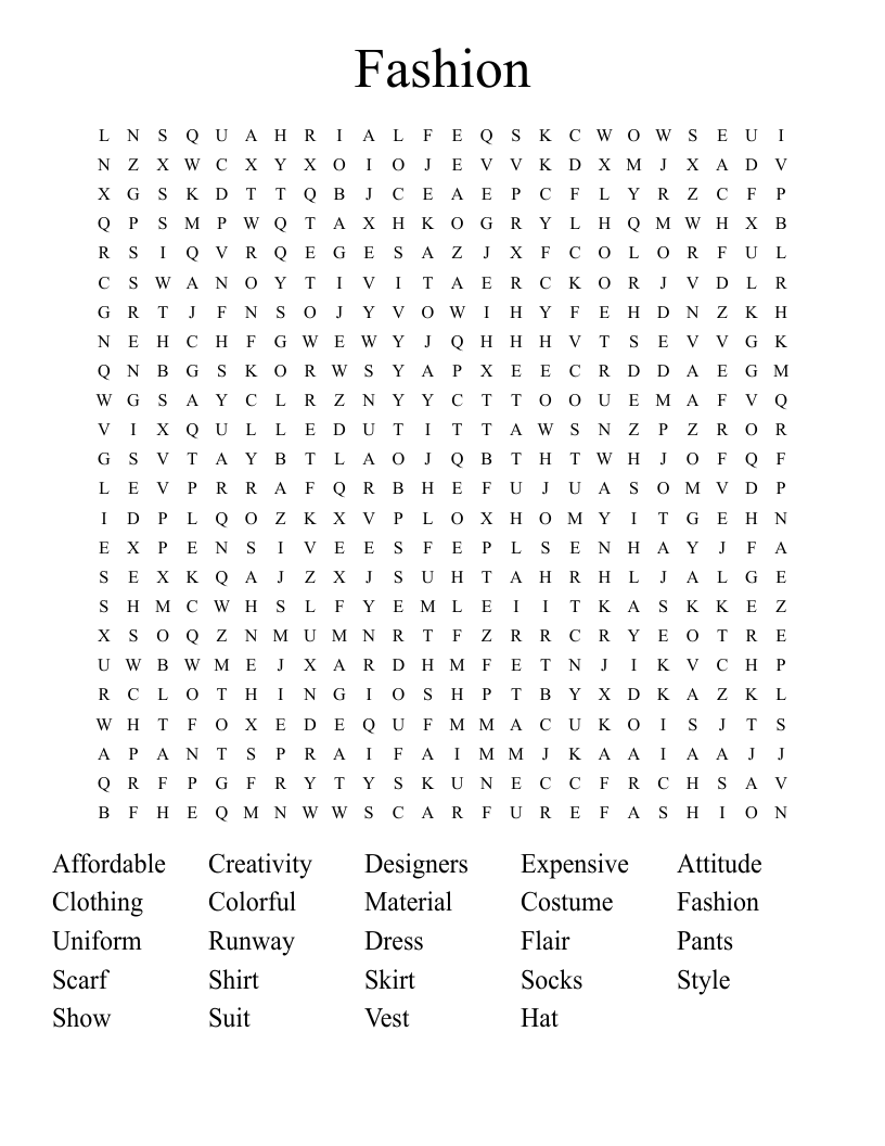 Fashion Word Search