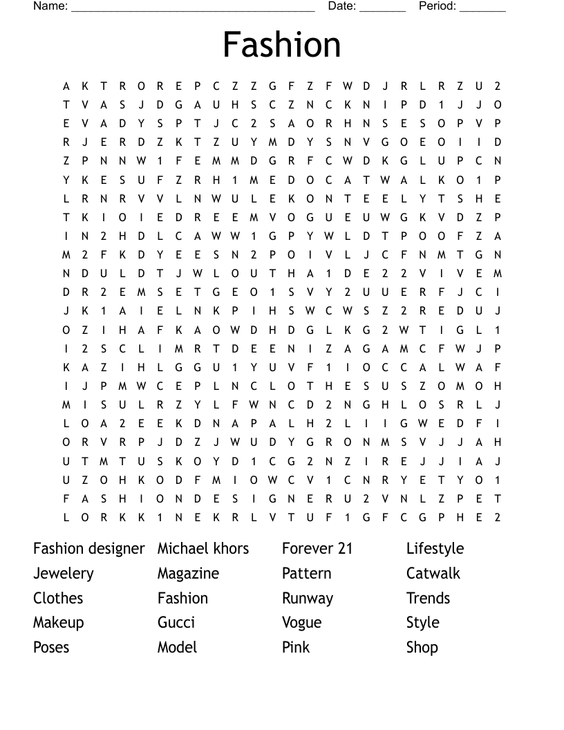 Fashion Word Search