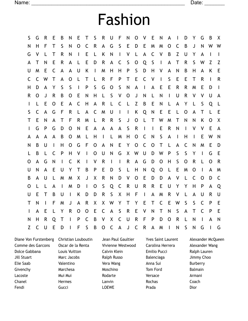 Fashion Word Search