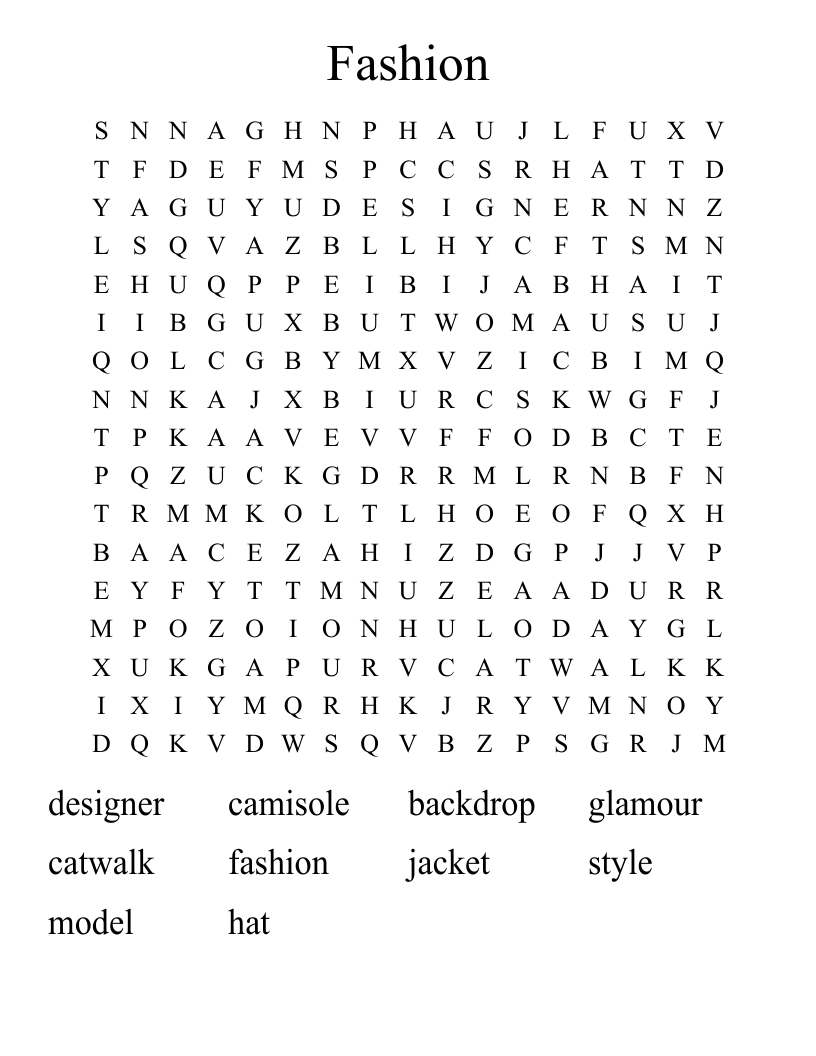 Fashion Word Search