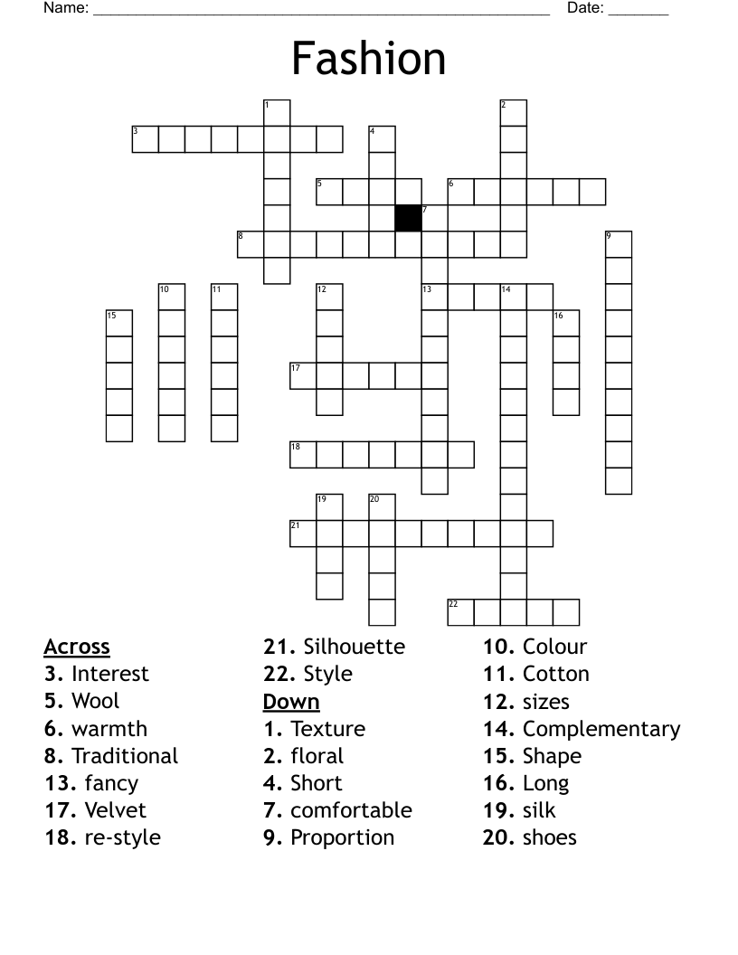 Fashion Crossword