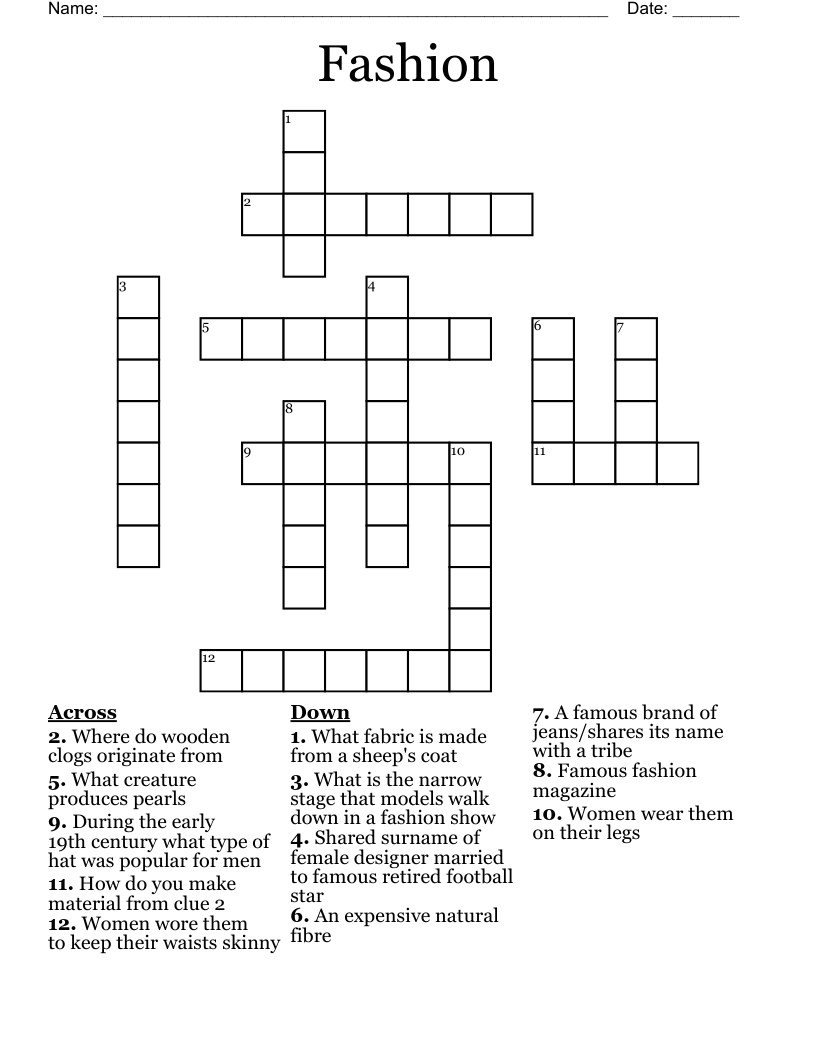 Fashion Crossword