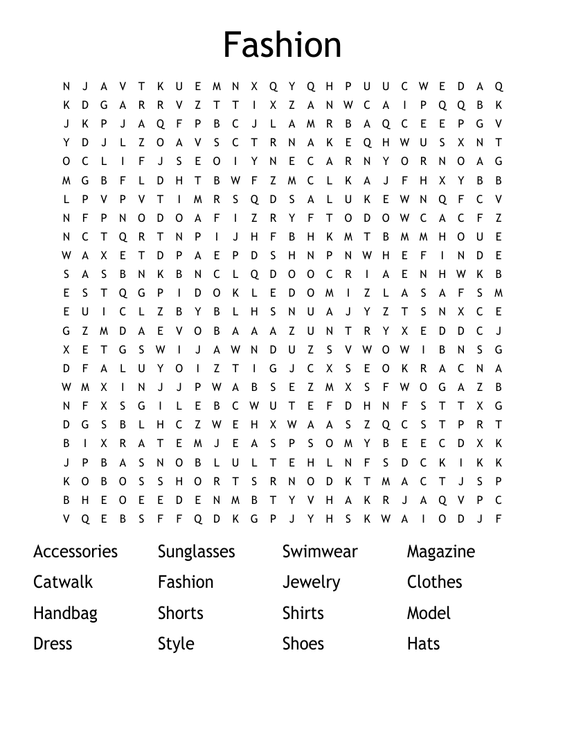 Fashion Word Search