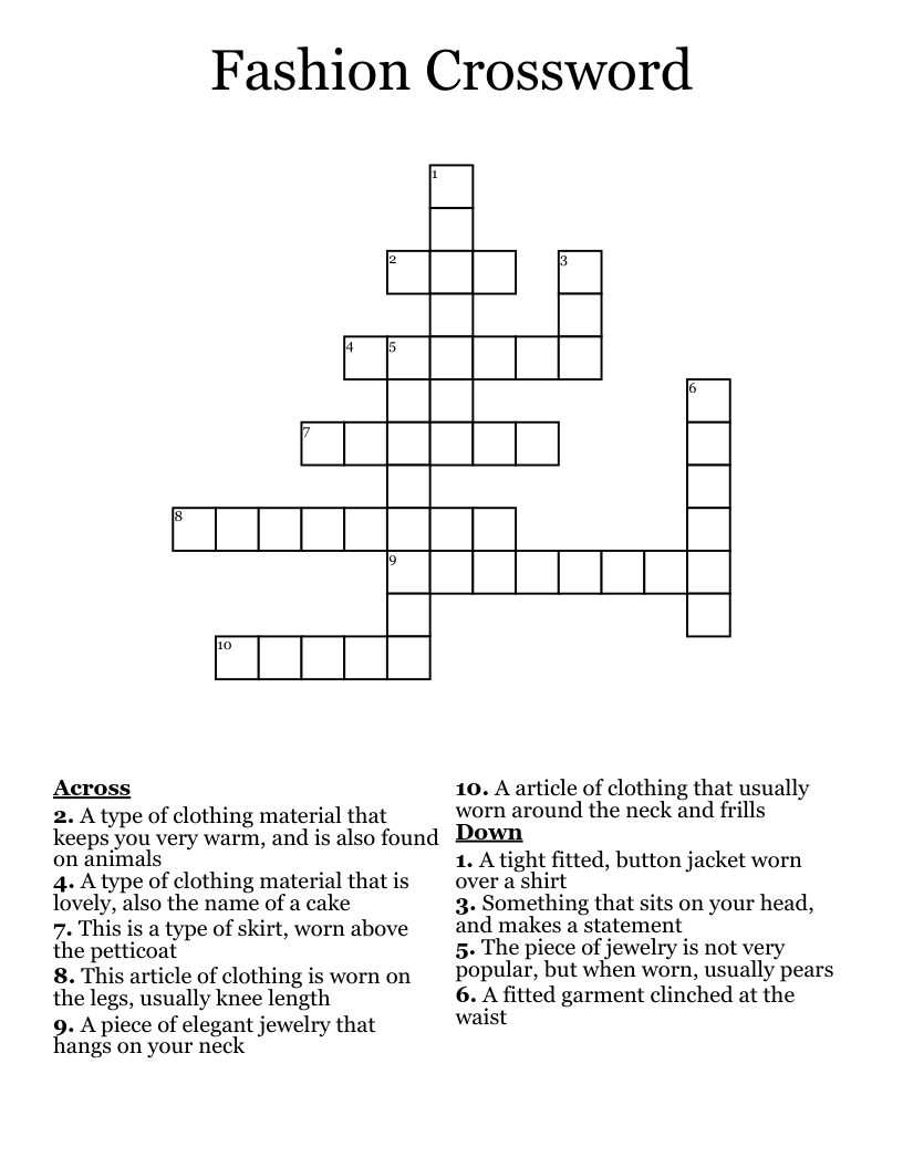 Fashion Crossword