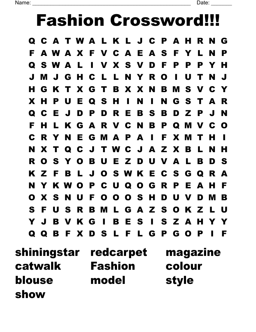 Fashion Crossword!!! Word Search