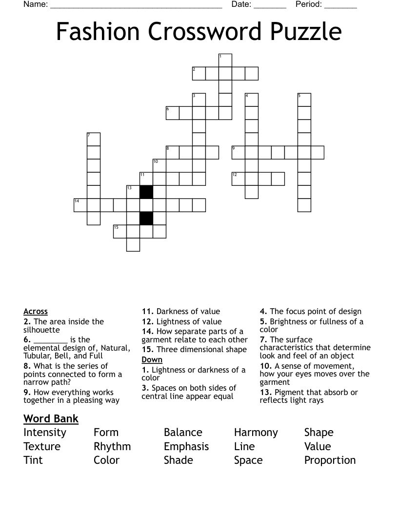 Fashion Crossword Puzzle