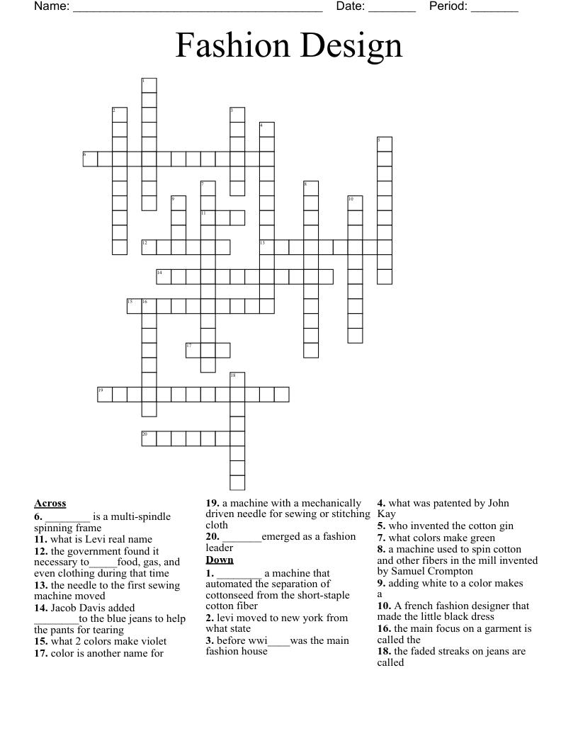 Fashion Design Crossword