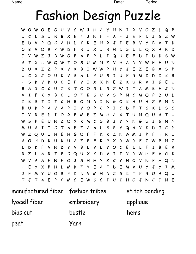 Fashion Design Puzzle Word Search