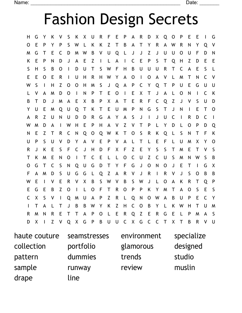 Fashion Design Secrets  Word Search