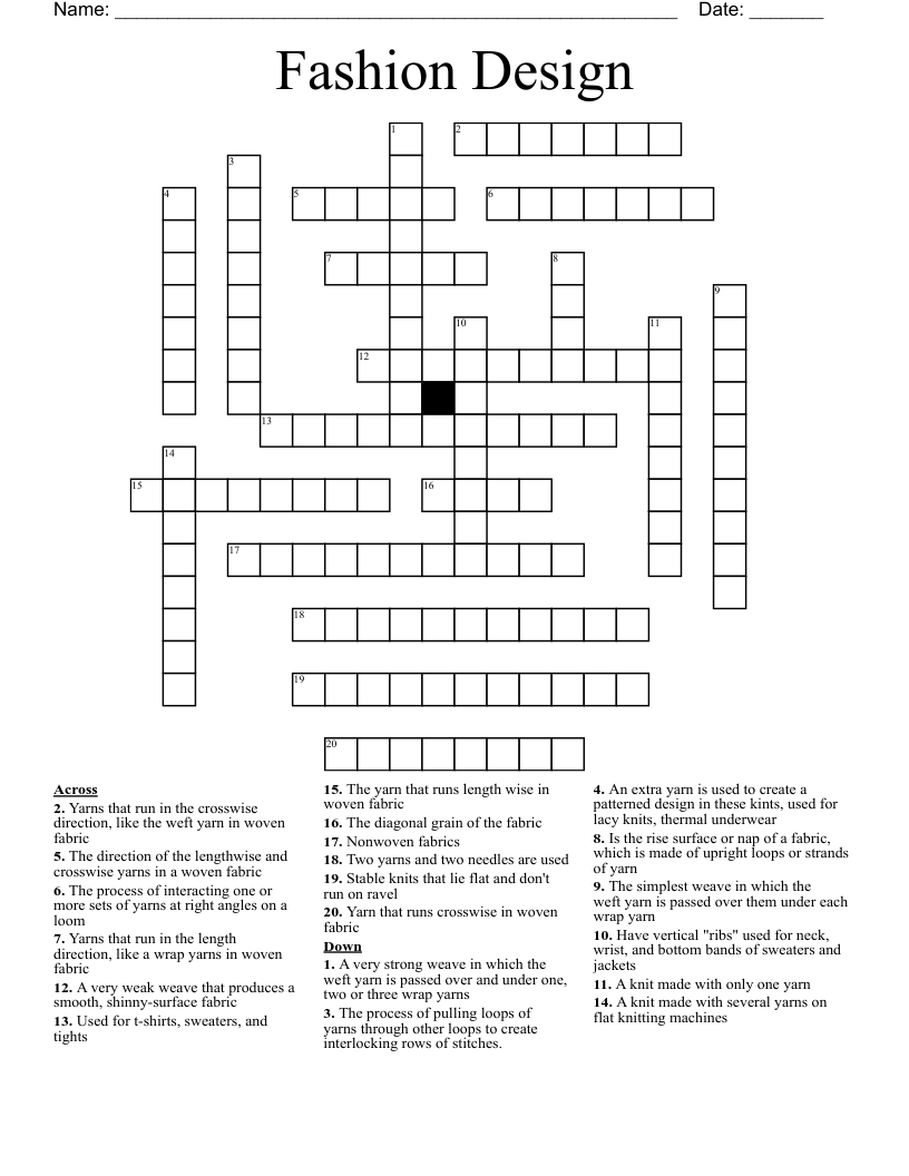 Fashion Design  Crossword