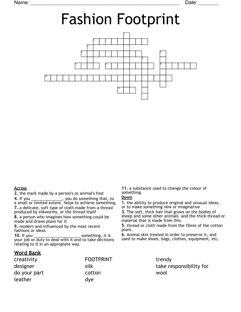 Fashion Footprint Crossword