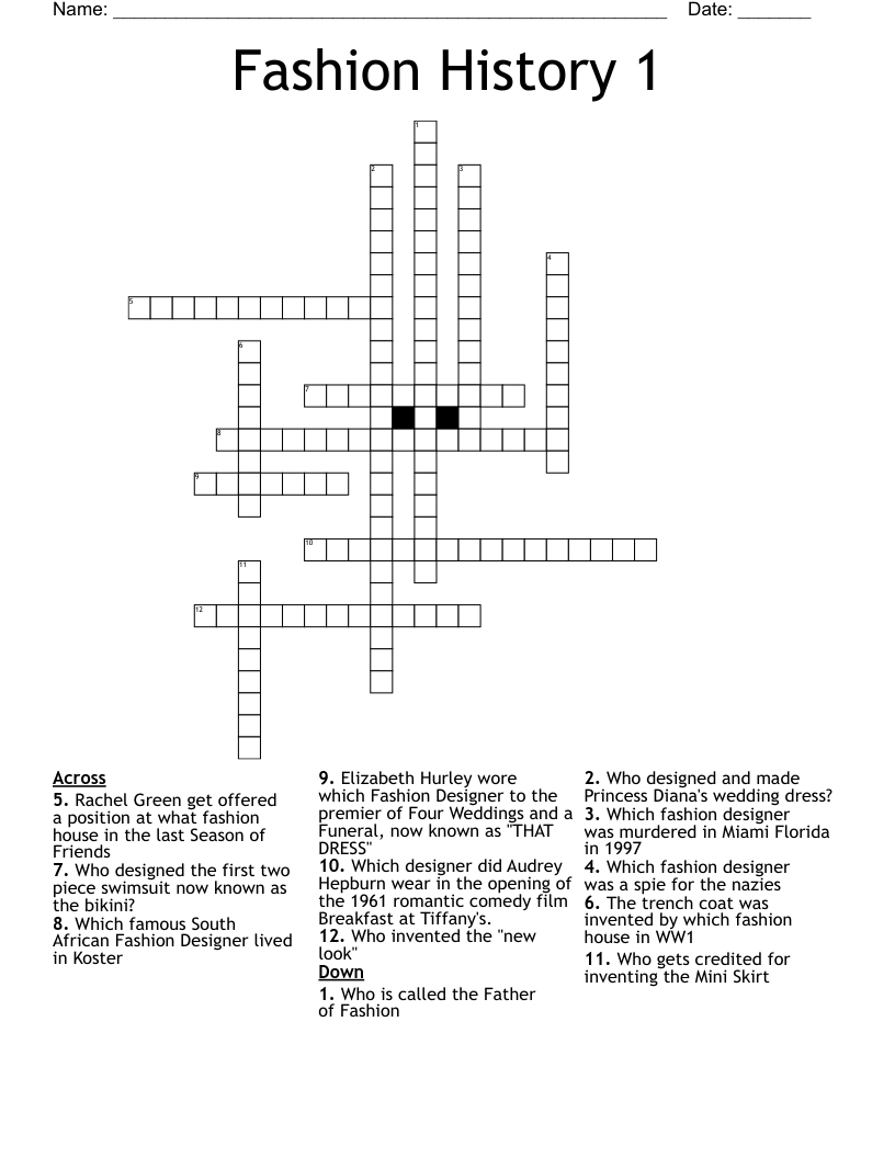 Fashion History 1 Crossword