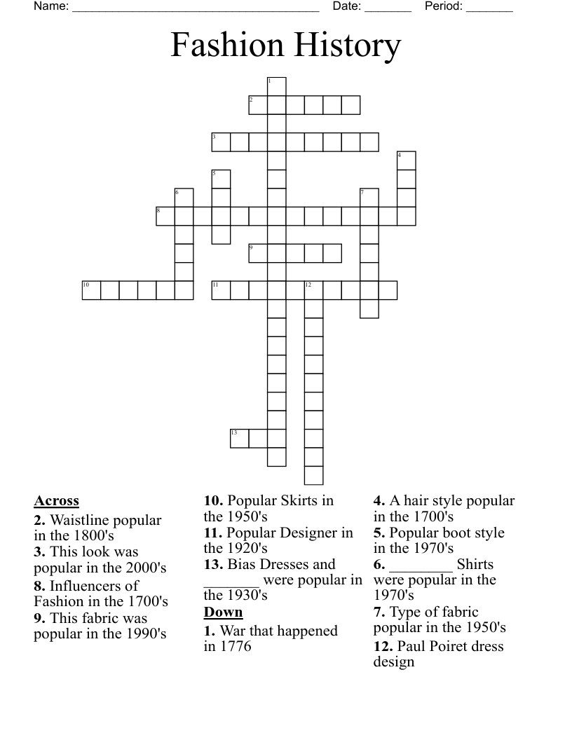 Fashion History  Crossword