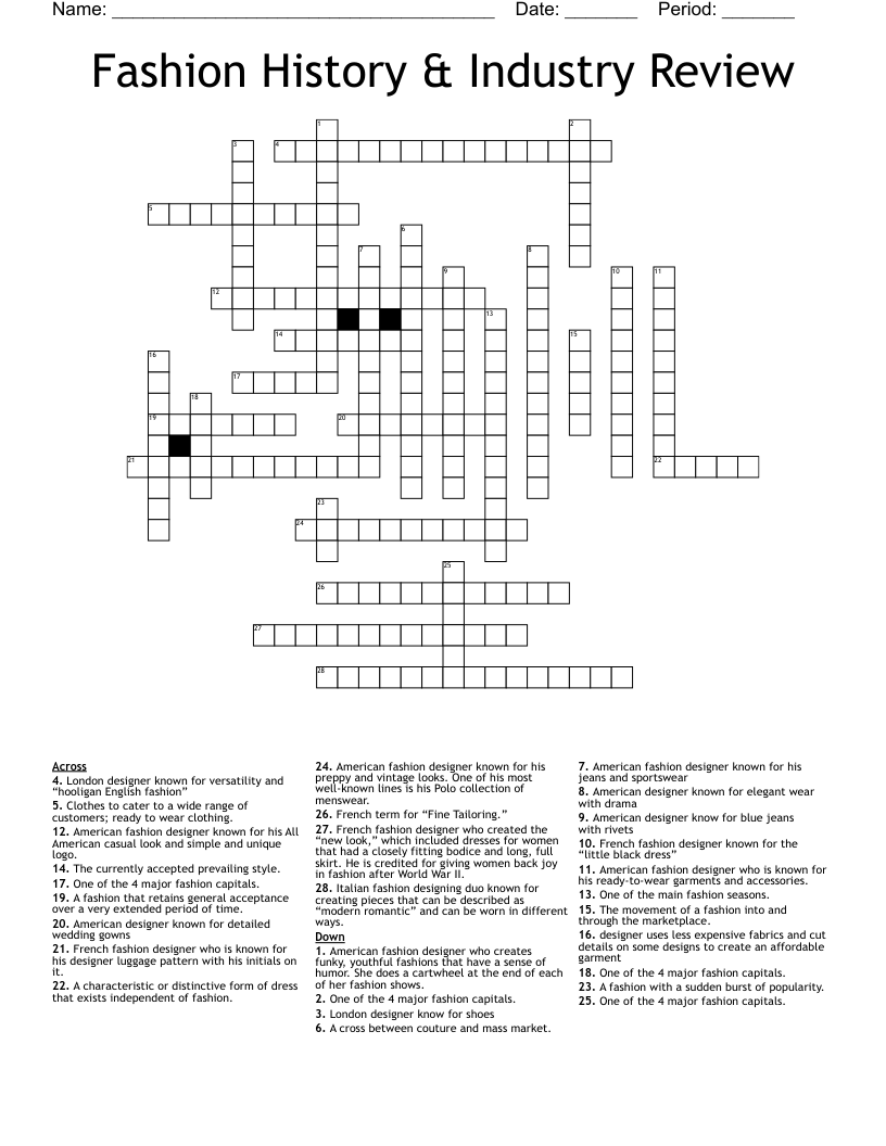 Fashion History & Industry Review Crossword