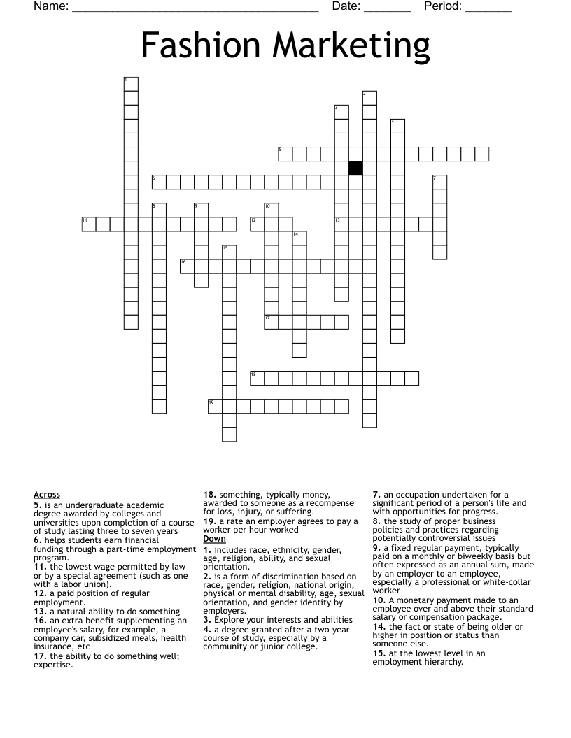 Fashion Marketing Crossword