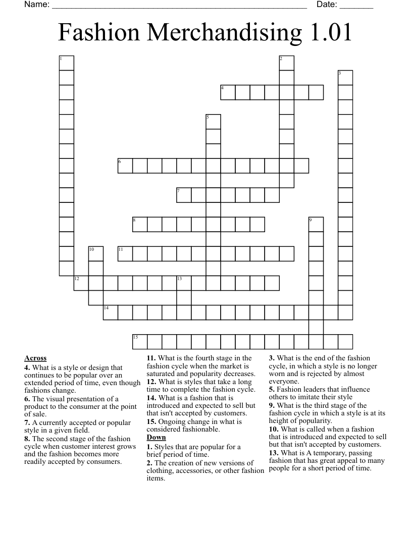 Fashion Merchandising 1.01  Crossword