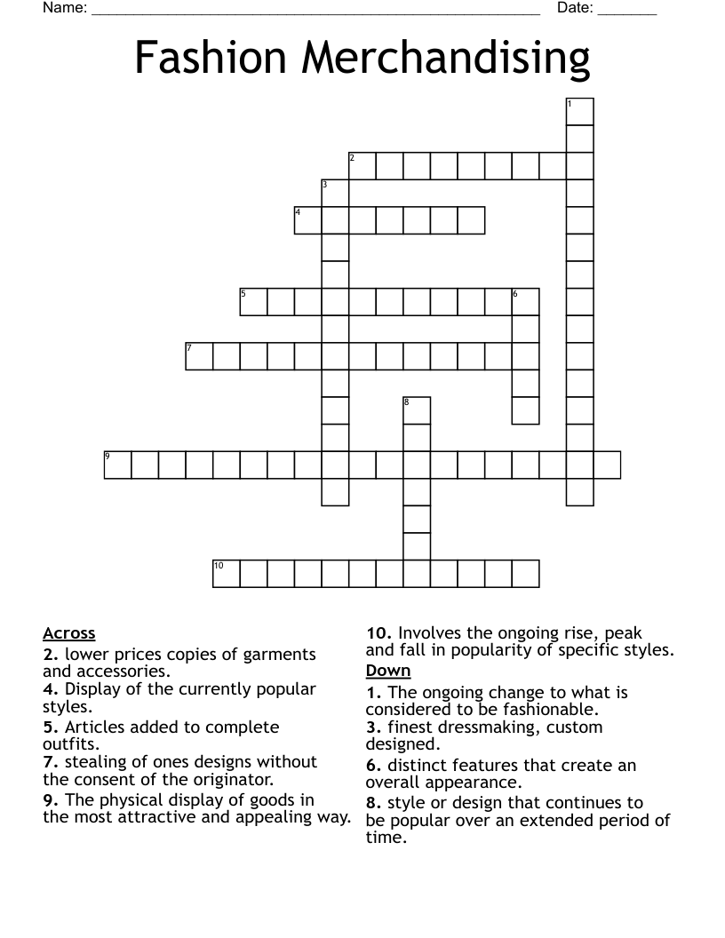 Fashion Merchandising Crossword