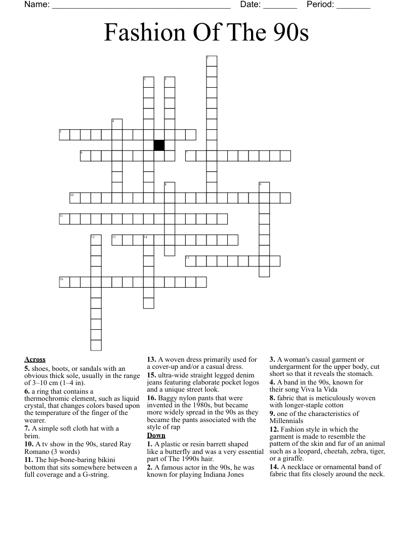 Fashion Of The 90s Crossword
