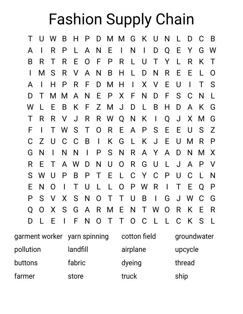 Fashion Supply Chain Word Search