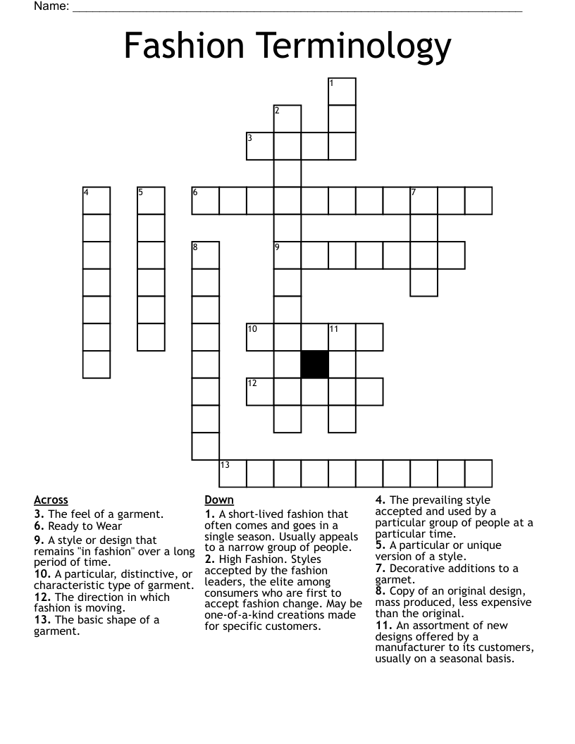 Fashion Terminology Crossword