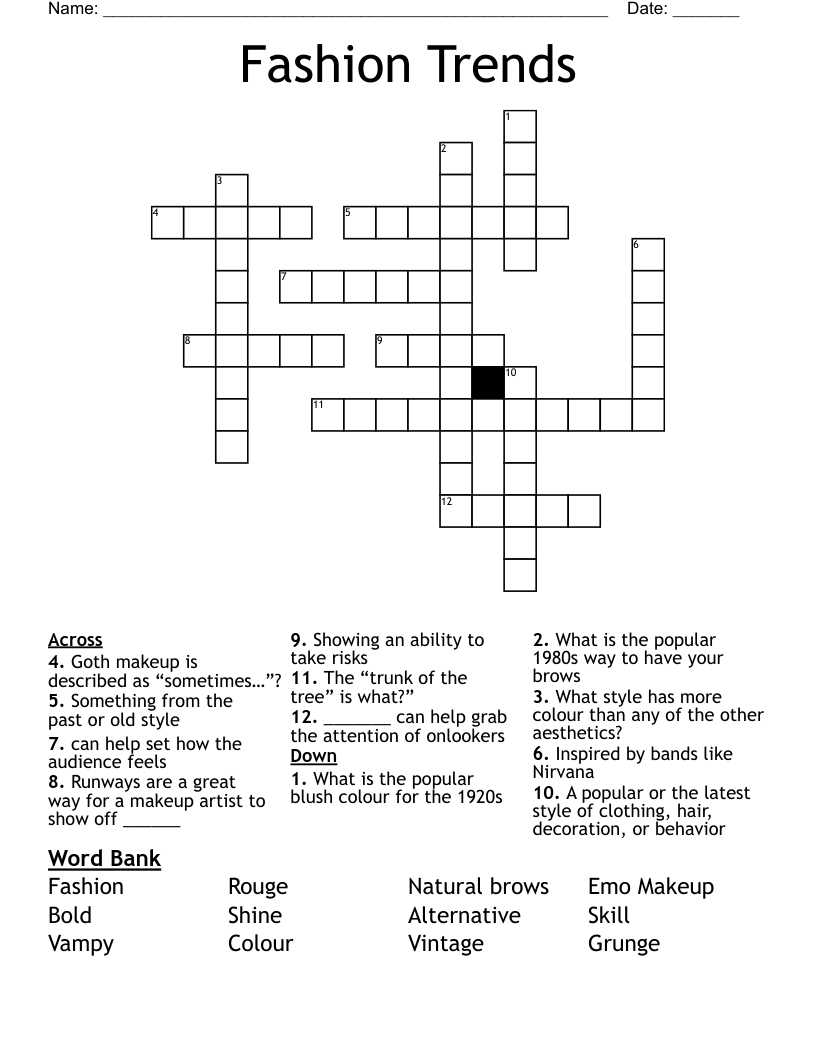 Fashion Trends Crossword