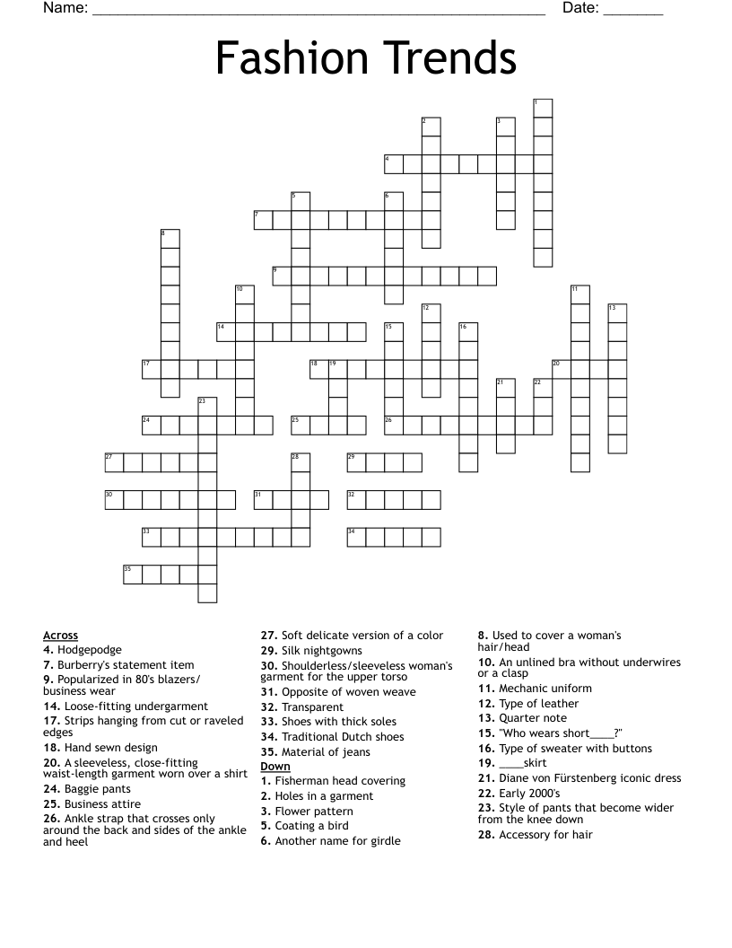Fashion Trends Crossword