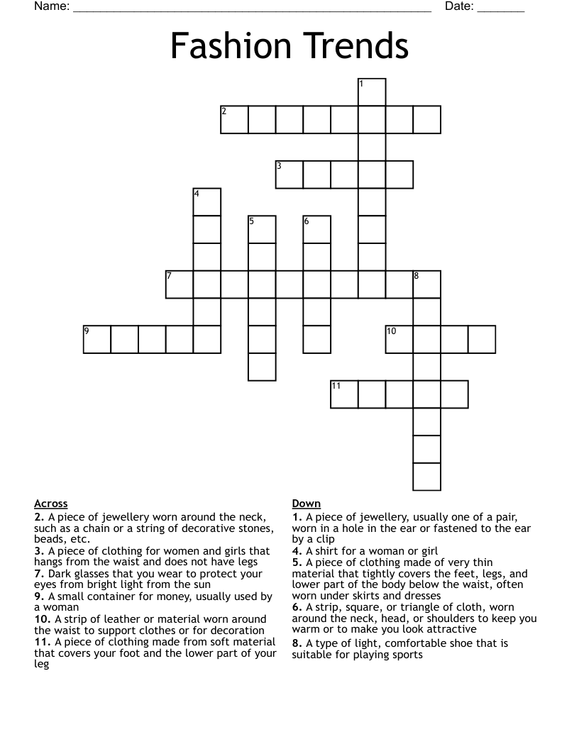 Fashion Trends Crossword
