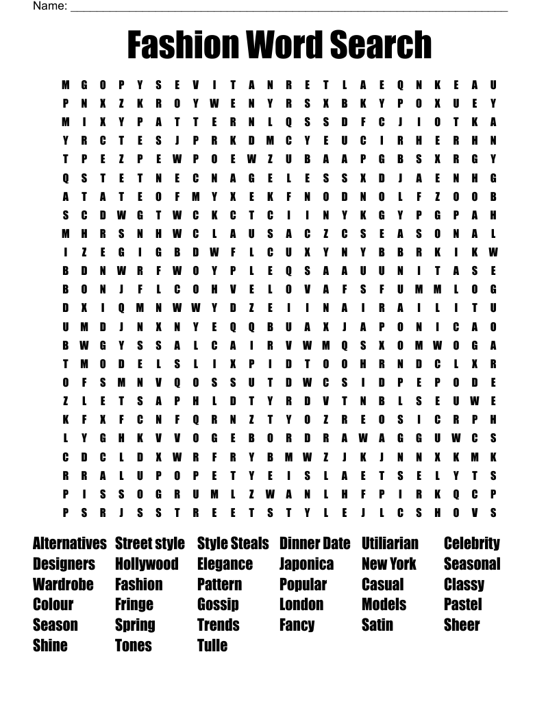 Fashion Word Search