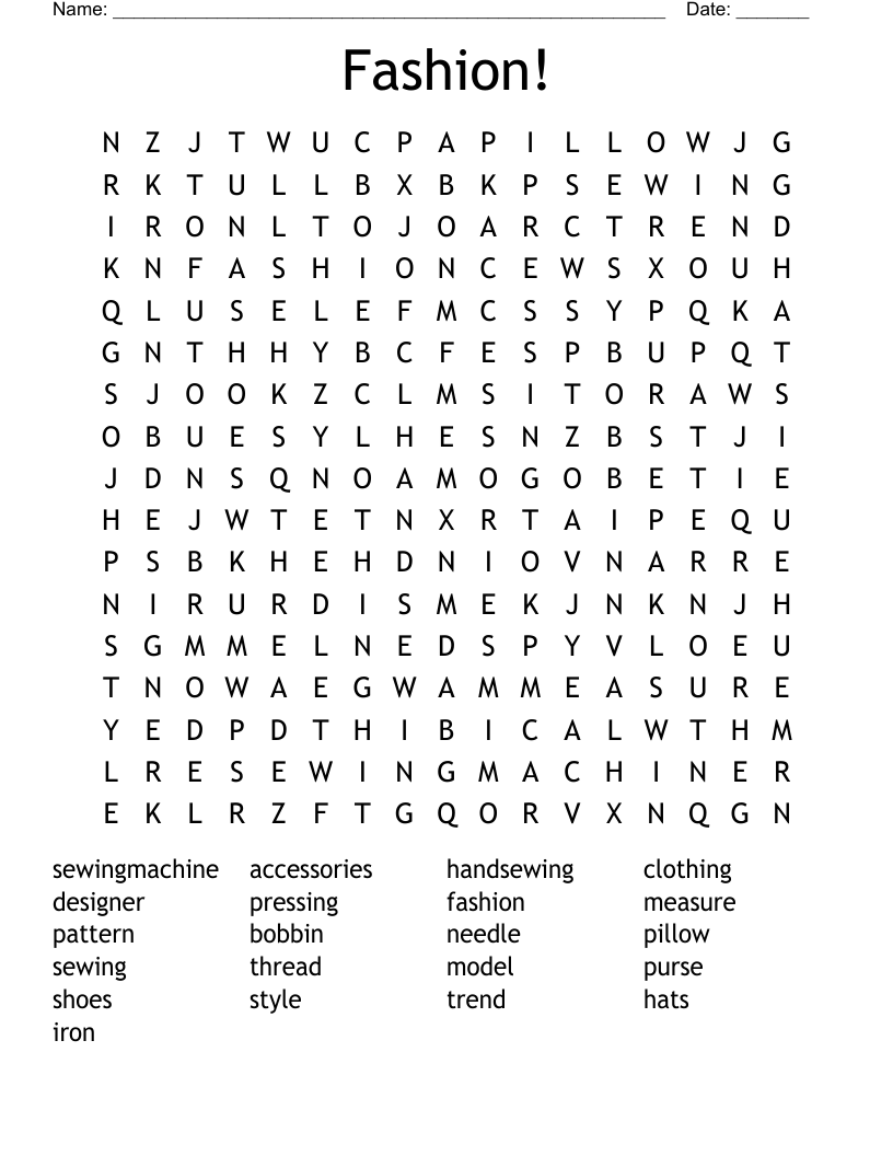 Fashion!  Word Search