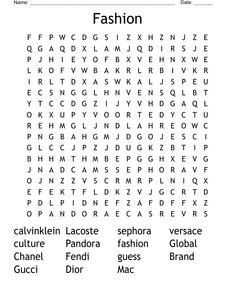 Fashion  Word Search
