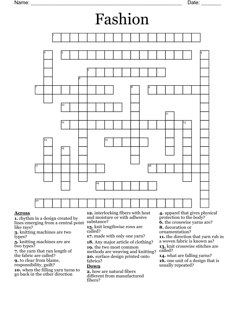 Fashion  Crossword