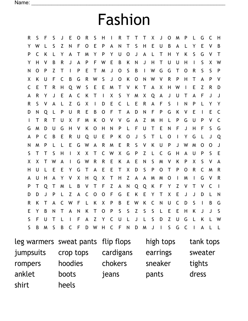Fashion  Word Search