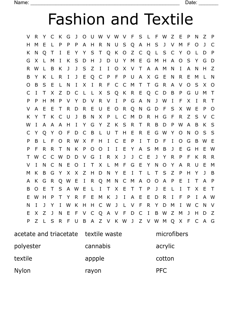 Fashion and Textile  Word Search