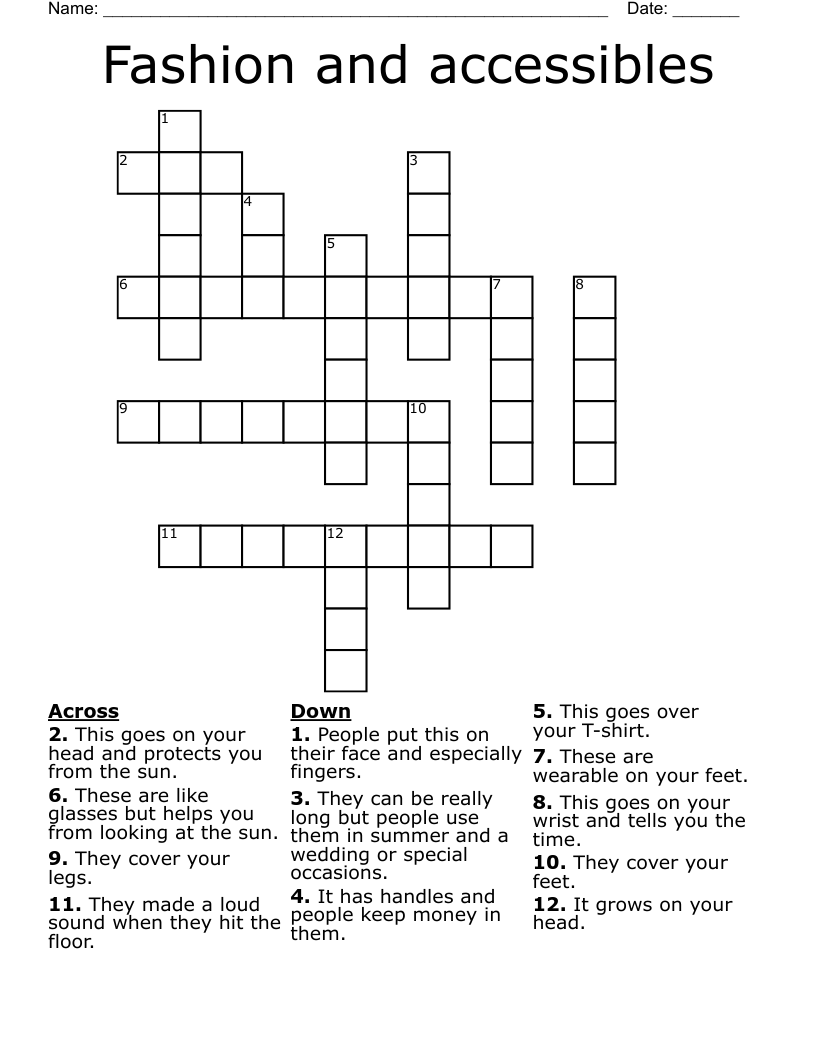 Fashion and accessibles Crossword
