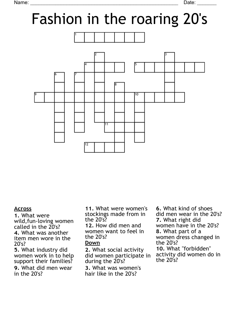 Fashion in the roaring 20's Crossword