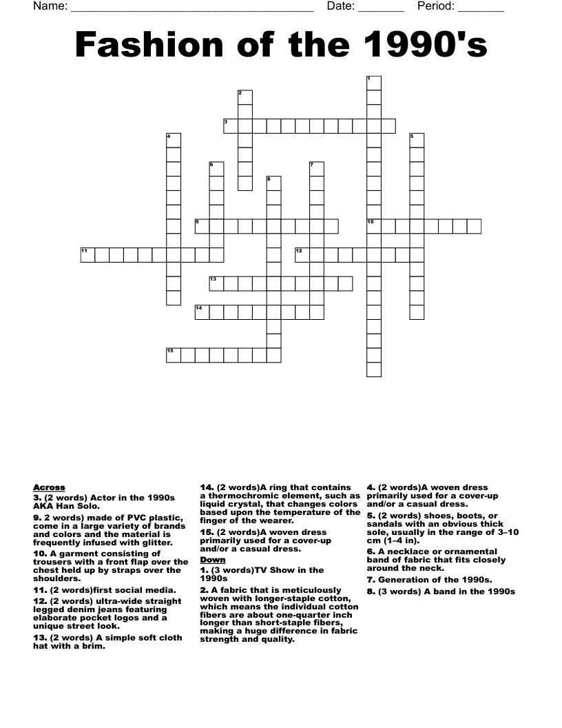 Fashion of the 1990's Crossword