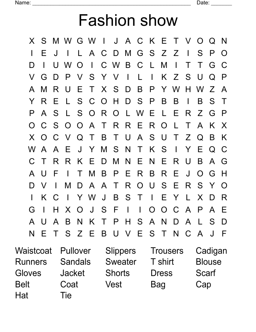 Fashion show Word Search