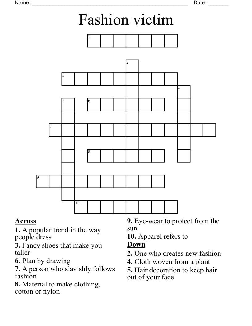 Fashion victim Crossword