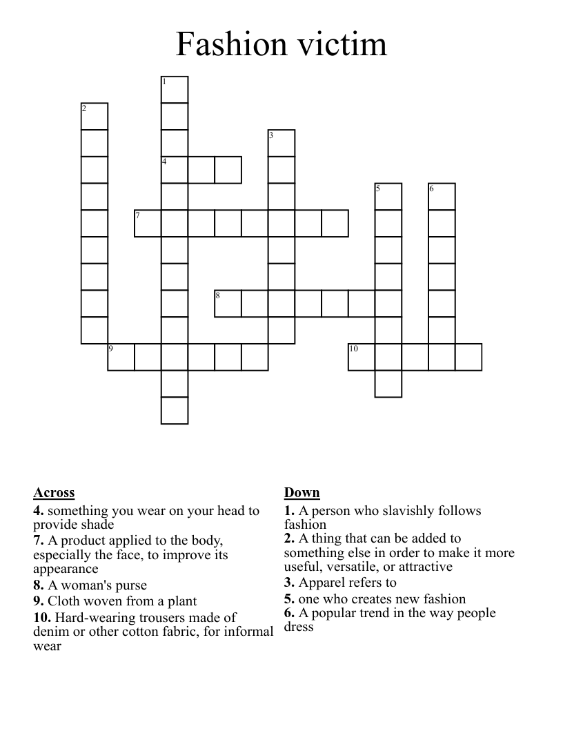 Fashion victim Crossword