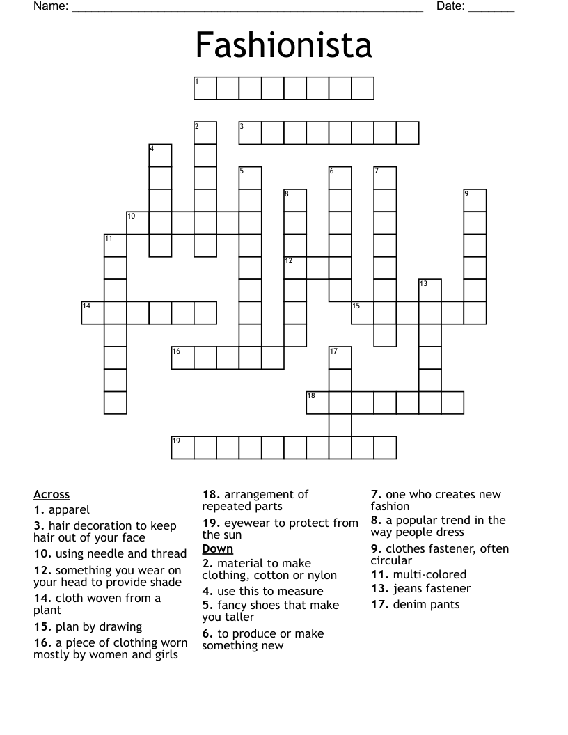 Fashionista Crossword